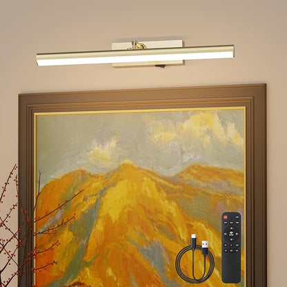 Tipace Dimmable Cordless Picture Light with Controller and Timer, Rechargeable 10000mAh Battery Wall Sconce for Wall Pictures, Gallery Artwork, Paintings, Portraits, Dartboards (Gold)