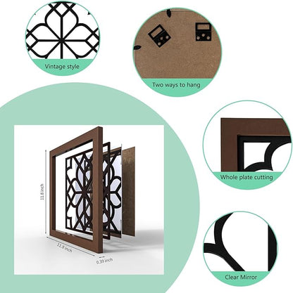 ZEXUIRU Set of 4 Wooden Rustic Square Wall Mirror Vintage Style Decorative Entry Mirror Farmhouse Wall Decoration for Living Room Bedroom Bathroom Kitchen 11.8 * 11.8inch Walnut…