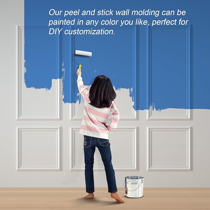 NeatiEase Peel and Stick Wall Molding Kit 6-Frame Pre-Made, Ready-to-Assemble Wall Moulding Panel Frame, Self-Adhesive Wainscoting Panels Wall Trim for Interior Walls Home Decor (50