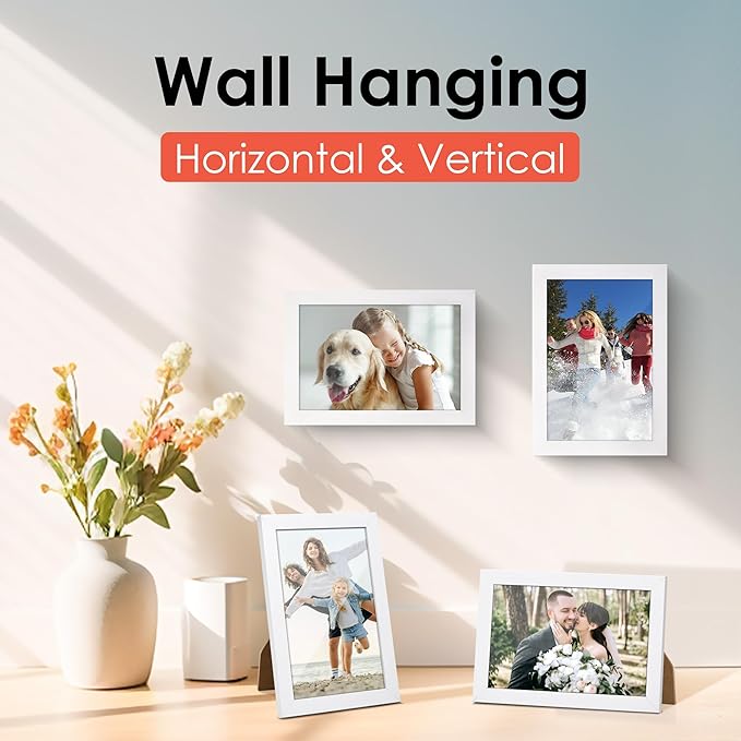 FIXSMITH 4x6 Picture Frame, White Photo Frames with HD Plexiglass for Wall Hanging or Tabletop Display, 2 Pack