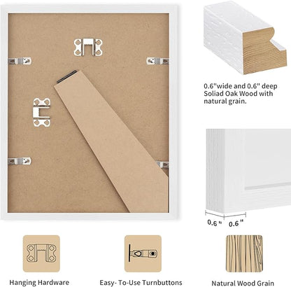 puthiac Picture Frame, White 8x10, Natural Solid Wood, 1 Pack
