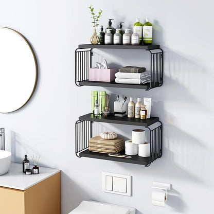 Floating Nightstand Shelves, Modern Night Stand for Bedroom, Wood Floating Shelf for Wall, Nightstand Bedside Table, Mid Century Wall Shelves for Living Room, Bedroom (2, Black)