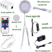 AIBOO Linkable Under Cabinet LED Lighting 12V Slim Aluminum Dimmable Puck Lights with RF Remote Control & UL Listed Transformer for Mood Lighting(6 Lights, Warm White)