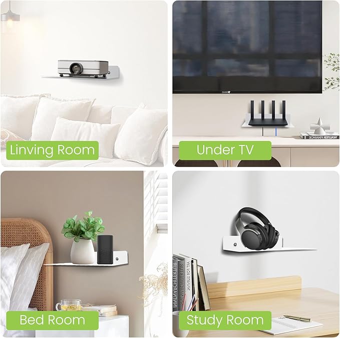 Steel Floating Shelves for Wall,Small Wall Shelf，Suitable for Bedroom, Living Room, Bathroom, Kitchen, Office (White, 2Pack 11.81x8.46 in)
