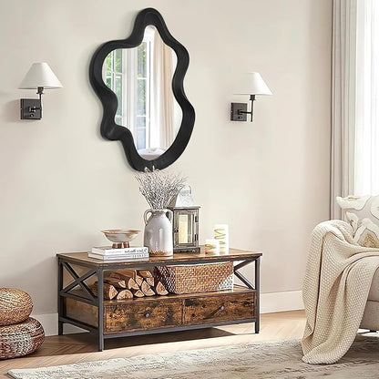 Asymmetrical Mirror for Wall Decor Large Modern Wavy Wooden Framed Wall Mirror Unique Shape Wall Mounted Vanity Artistic Wavy Mirror Decorative for Living Room Bedroom Bathroom Entryway Black
