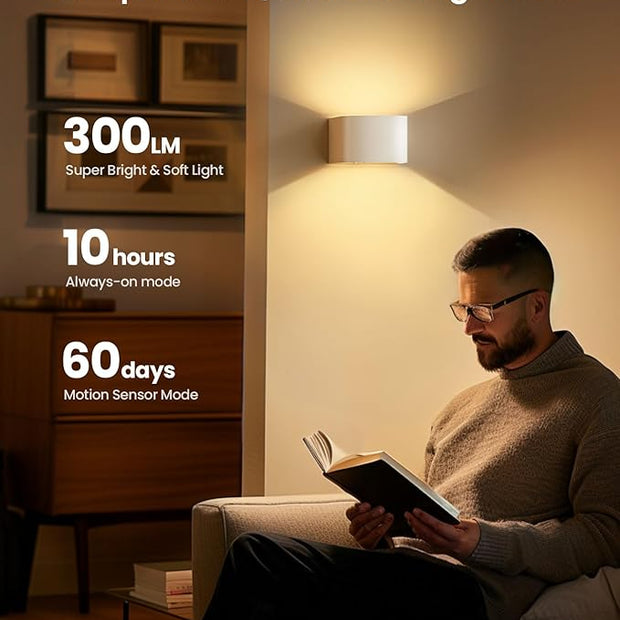 FULEN Motion Sensor Wall Light with Remote Control 3 Colors Wireless Wall Lamp LED Indoor Up and Down Wall Sconce 5000mAh Rechargeable Battery Powered Wall Lamps Brightness Adjustable, White 1 Pack