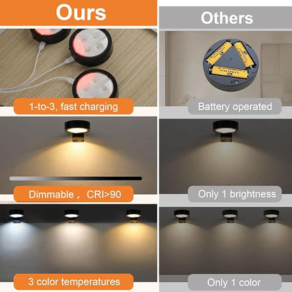 3Pcs Rechargeable Battery Picture Light,Wall Lights for Pictures with Remote Dimmable and Timer,3 Lighting Modes Magnetic Art Display Light for Paintings Battery Operated-Black