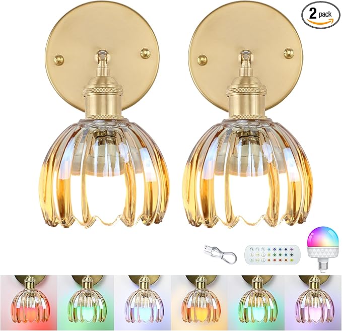 GEEZO Vintage Battery Operated Wall Sconce, with Rechargeable Battery Powered Wall Light with Remote Control for Bedside Bedroom
