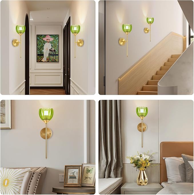 Battery Operated Wall Sconce Set of 2, Rechargeable Wireless Wall Sconce Lights with Glass Lampshade, 5000mAh Dimmable Bulbs with Remote,15 Colors Wireless Wall Lamps for Bedroom Living Room
