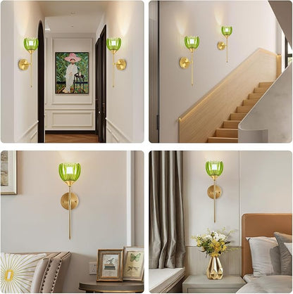 Battery Operated Wall Sconce Set of 2, Rechargeable Wireless Wall Sconce Lights with Glass Lampshade, 5000mAh Dimmable Bulbs with Remote,15 Colors Wireless Wall Lamps for Bedroom Living Room