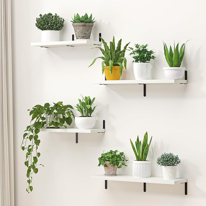 Marsmiles Extra Wide Floating Shelves for Wall, 24x8 Inch Natural Wood Grain Bookshelves, Heavy Duty Mounted Shelving for Bathroom, Kitchen, Living Room, Bedroom,Set of 2，White
