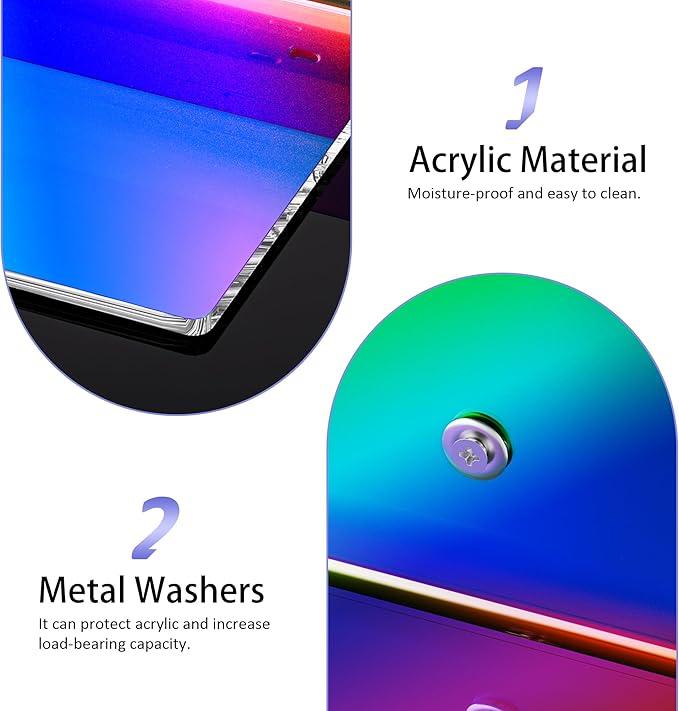 6 Inches Iridescent Acrylic Wall Shelves Set of 2, Wall Mounted Storage Display Shelves for Bedroom, Gaming Room, Living Room, Bathroom, Dining Room, Office, 2 Pack