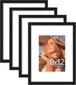 Vittanly 9x12 Picture Frames Set of 4, Display Pictures 6x8 with Mat or 9x12 without Mat, Gallery Wall Frame Set for Wall Mounting, Engineered Wood with Shatter Resistant Plexiglass, Black