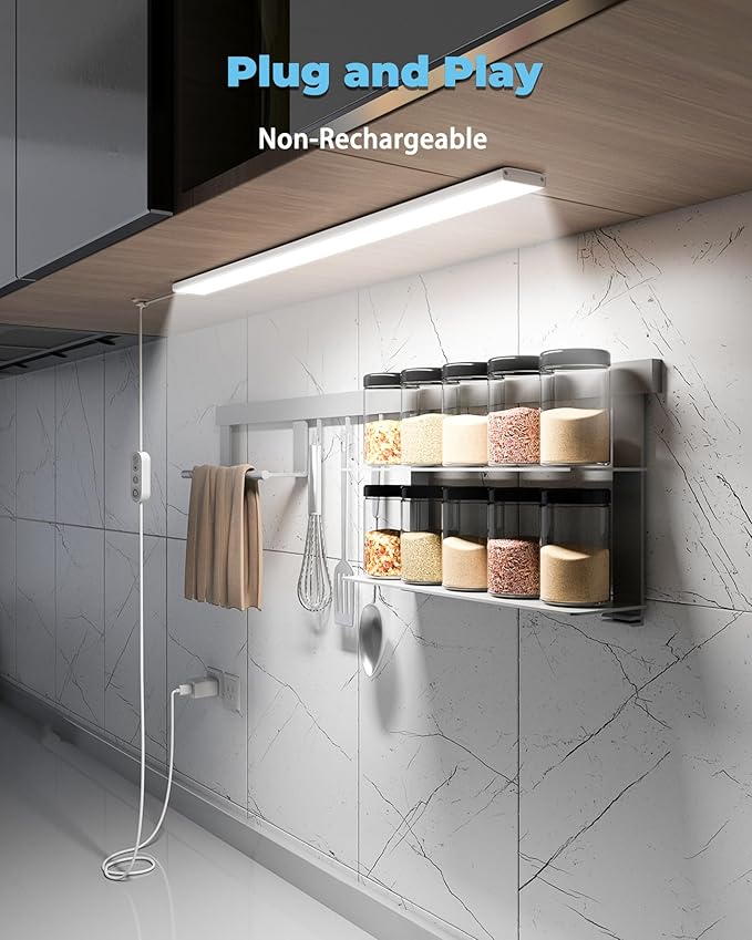 ASOKO Plug-in Under Desk Light, 24Inch LED Workbench Lights with Super Brighten 900Lumen and 3 Temps (3000K/4000K/6000K) for Kitchen Sink/Desk/Workbench-No Motion Sensor Unction