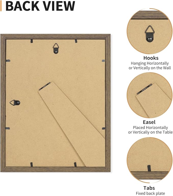 ATOBART 8x10 Picture Frame Set of 4, Displays 5x7 with Mat or 8x10 Without Mat, Photo Frames for Wall Hanging or Tabletop, Includes HD Plexiglass, Brown