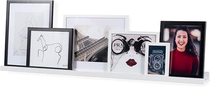 Wallniture Denver 46" Picture Ledge Shelf, Wood Wall Shelves for Photo, Picture Frame, Books, White Bookshelf for Kids Room, Living Room, Bedroom