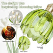 Vintage Bathroom Light Fixtures,5-Light Hardwired Vanity Lights with Green Tulip Glass Shade,Gold Bathroom Vanity Light for Mirror Restroom,E26 Socket,33.46 in(Bulbs Not Included)