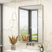 28x36 Inch Brushed Nickel Bathroom Mirror, Brushed Silver Metal Framed Wall Mirror, Rounded Rectangle Bathroom Vanity Mirror, Anti-Rust, Shatterproof (Horizontal/Vertical)