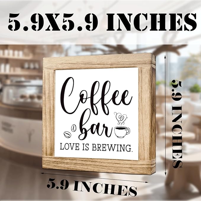 Wood Coffee Sign Coffee Bar Love Is Brewing Handmade Wood Coffees Decor Square Kitchen Wall Art Office Decor Rustic Cafe Bar Decoration Sign Coffees Plaque For Home Kitchen Decoration 5.9x5.9 Inch