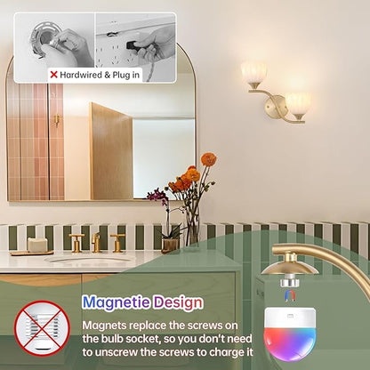 Battery Operated Wall Sconce, 2-Lights Vinatge Brass Wall Lighting with White Tluip Shade Rechargeable Bulb with Remote for Living Room, Bedroom