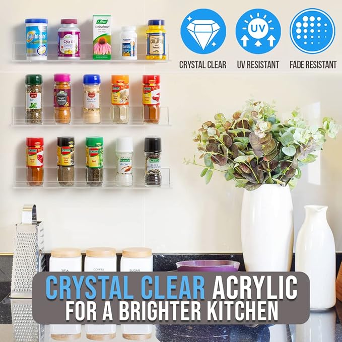 Wall Mounted Spice Rack Shelves [3-Pack] - Clear Acrylic 15
