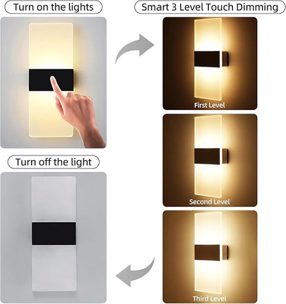 MEHIDFY Wall Sconces Sets of 2, Dimmable Touch Control Wall Lamp, Rechargeable LED Wall Sconces, Battery Operated Wall Lights, Bedside Lamp, Reading Light Bedroom with 4 Brightness (Warm White)