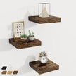 Fun Memories Small Floating Shelves for Wall - 8 Inch Square Wall Shelves with Invisible Brackets, Rustic Brown Shelves for Bathroom, Living Room, Bedroom, and Kitchen Decor, Set of 3