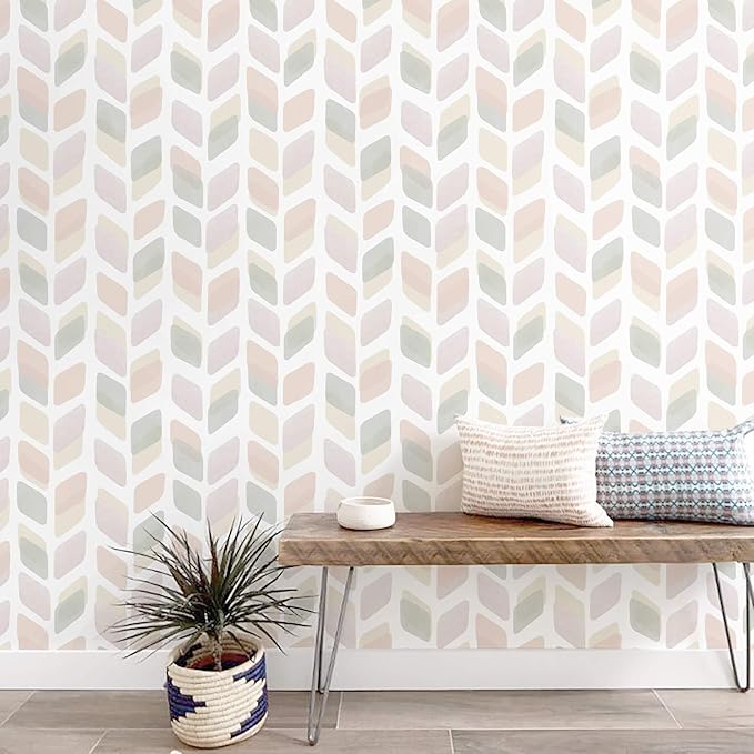17.3in X32.8ft Boho Peel and Stick Wallpaper Pink Checkered Contact Paper Neutral Geometric Wall Paper Modern Self Adhesive Removable Wallpaper for Bathroom Kitchen Cabinet Waterproof Vinyl Roll