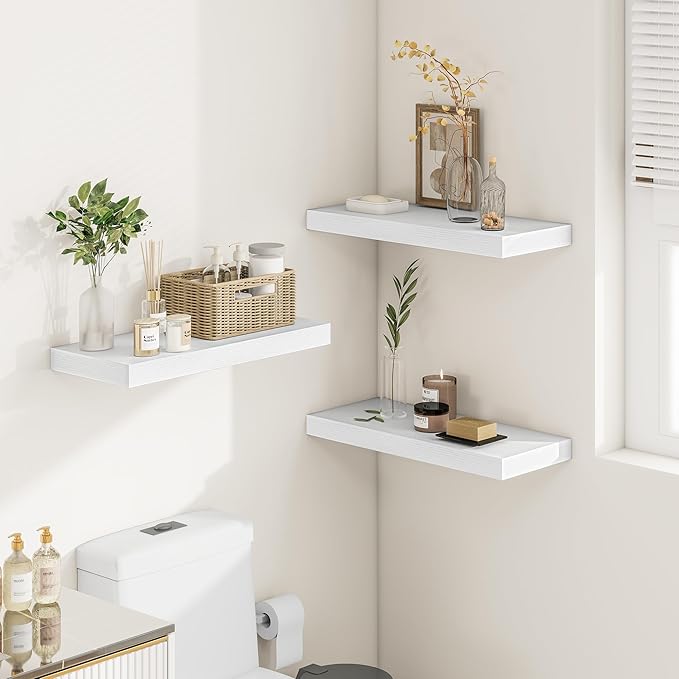 Vivelove White Floating Shelves Over Toilet, 24/36/48/55 Inch X 12 Deep Shelves for Room Wall Mounted, 2