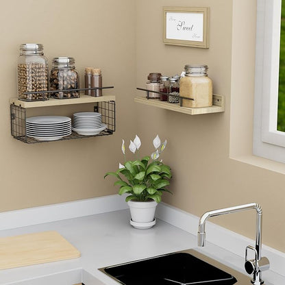 Floating Shelves with Sweet Home Sweet Wall Decor Sign， Wall Shelves for Bathroom/Living Room/Kitchen/Bedroom, (Black-Natural-Black) Floating Bathroom Shelves