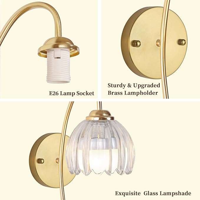Vintage Battery Wall Sconce with Flower lampshade,Rechargeable Battery Powered Wall Lights,Wall lamp with 15 Colors for Bedroom Living Room Home Decor (Clear Tulip, 2 Light Battery Operated)