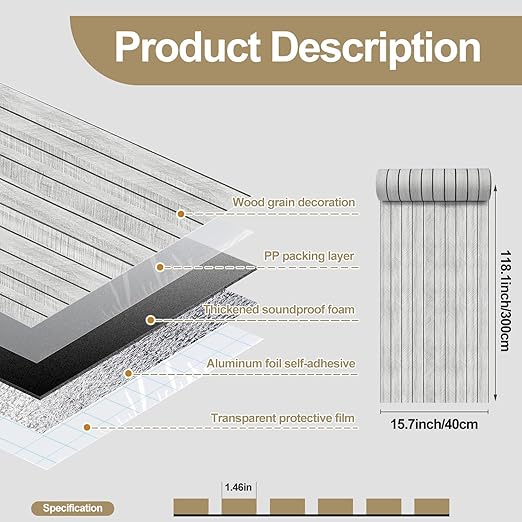 Thick Wood Slat Wall Panels, Modern 3D Peel and Stick, 15.75"x118" Self-Adhesive Accent Wall with Sound Dampening for TV Wall and Ceiling, Bedroom, Home Office, Light Grey, 13 Sq Ft