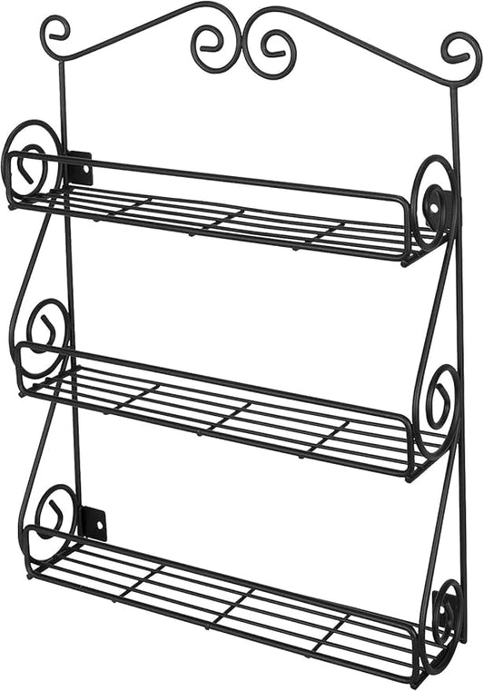 FitWell Scroll Wall Mount Spice Rack, 3-Tier, Traditional Spice Rack Cabinet & Kitchen, Beauty & Nail Polish Organizer for Bathroom, Scroll Wall-Mounted (Black)