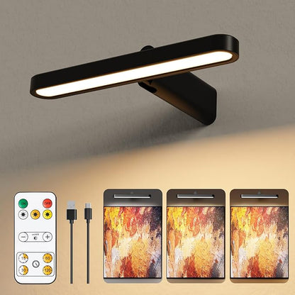 Battery Operated Picture Lights for Wall,6500mah Rechargeable Picture Light with Remote,Wireless Painting Lights 3 Color Temperature Dimmable,LED Art Light for Frame Artwork Portrait Dartboard.