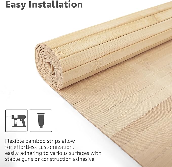 Art3d Natural Bamboo Wall Panel for Interior Wall Decor, Renewable Pole Wrap Wainscoting Paneling for Wall Ceiling Furniture Cabinet Office, 12 x 96 Inch - Carbonized, 1-Pack