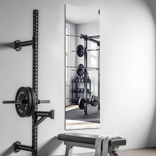 Delma Home Gym Mirrors, 12'' x 12'' Glass Mirror Tiles (4 PCS), Square Large Wall Mirror for Home Gym, Bedroom, Door,Bathroom, Frameless Mirror Sets