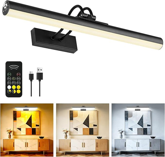 Picture Light,Wireless Art Light Stick-On,Magnetic Wall Light,Battery Accent Light with Timer and Dimmable for Painting,Frame,Portrait,Artwork-Black 16"