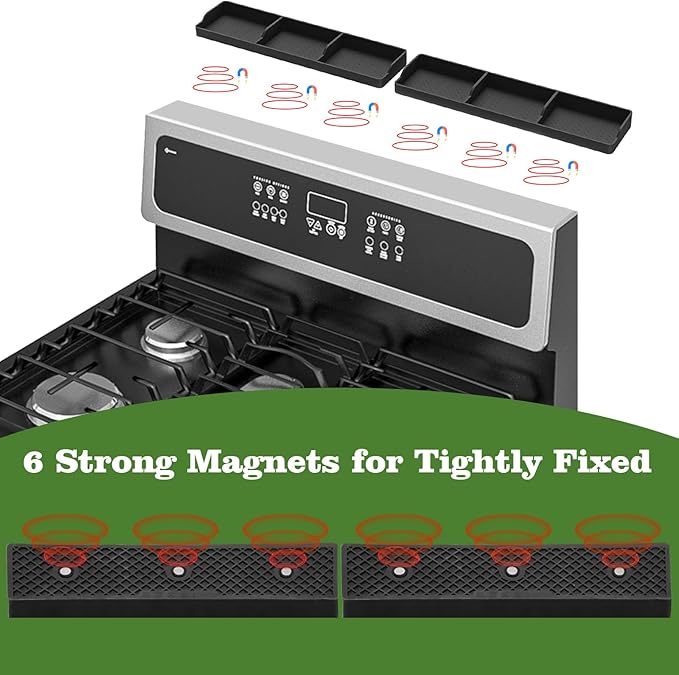 30 Inch Silicone Stove Top Shelf Magnetic for Kitchen, Strong Magnetic Heat Resistant Spice Rack Organizer for Over Stove Oven (Black)
