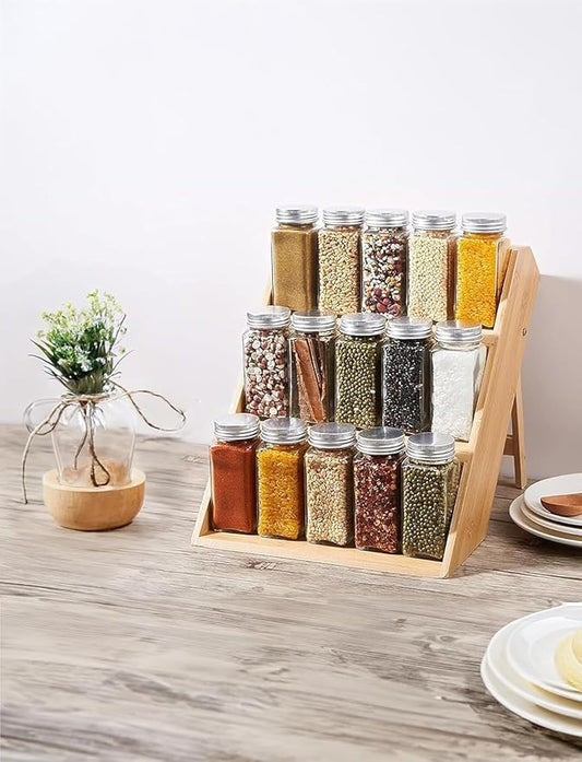 RoyalHouse Bamboo Spice Rack Organizer for Kitchen Cabinet, Countertop Display Shelf- 3 Tier Shelf -Space Organizer for Kitchen and Bathroom (Pack of 6)