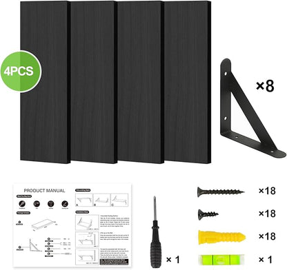Fixwal Floating Shelves for Wall, Wood Wall Mounted Shelves for Bedroom, Bathroom, Living Room, Kitchen Storage and Decor(Black, Set of 4, 16.5 Inch)