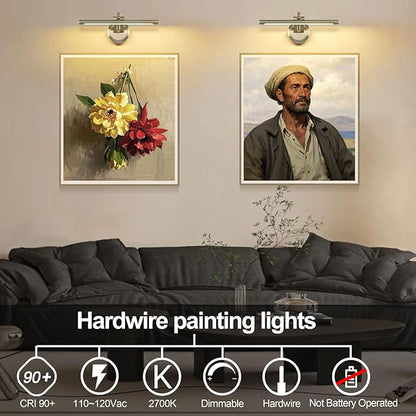 Antique Bronze Picture Light for Wall,Dimmable Painting Light,16 Inch Hardwired Picture Frame Lights,9W 3000K Warm White,Art Lighting Display Lamps,Rotatable Full Metal Gallery Light