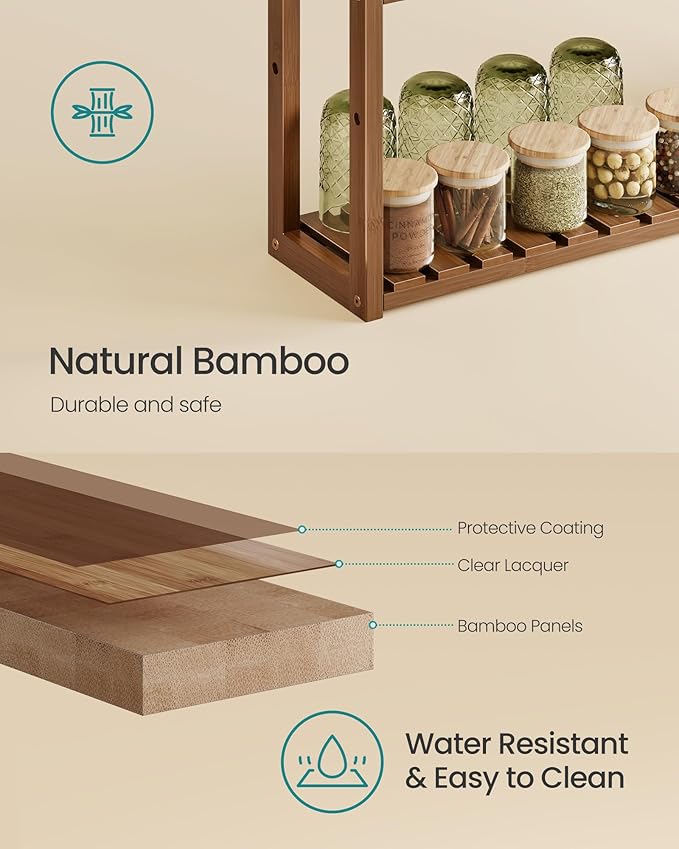 SONGMICS Bamboo Bathroom Shelf, 3-Tier Adjustable Plants Rack, Wall-Mounted or Stand, in The Living Room, Balcony, Kitchen, 5.9 x 23.6 x 21.3 Inches, Coffee Brown UBCB013K01