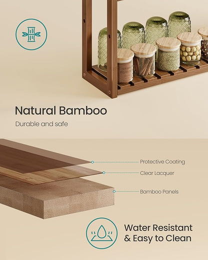 SONGMICS Bamboo Bathroom Shelf, 3-Tier Adjustable Plants Rack, Wall-Mounted or Stand, in The Living Room, Balcony, Kitchen, 5.9 x 23.6 x 21.3 Inches, Coffee Brown UBCB013K01