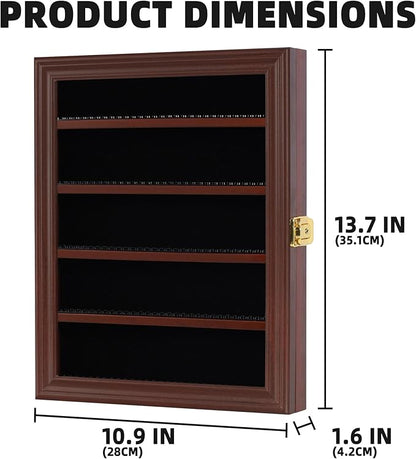 Block Toy Minifigures Dimensions Display Case Thimble Wall Cabinet Shelves Compatible with Challenge Coin Lockalbe UV Protection Door (Small - Mahogany Frame)