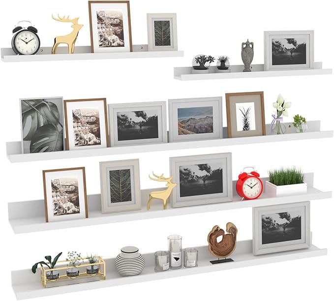 Giftgarden 47 Inch Long Floating Shelves for Wall Set of 5, White Wood Wall Shelves for Bathroom, Bedroom, Kitchen, Living Room Storage and Decoration, Wooden Picture Ledge