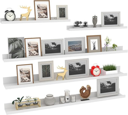 Giftgarden 47 Inch Long Floating Shelves for Wall Set of 5, White Wood Wall Shelves for Bathroom, Bedroom, Kitchen, Living Room Storage and Decoration, Wooden Picture Ledge
