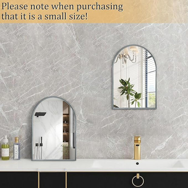 Arched Mirror, Modern Bathroom Wall Mirror Aluminum Alloy Framed Brushed Metal Vanity Wall Mounted Mirrors for Livingroom Bedroom Entryway Room 16"x12"