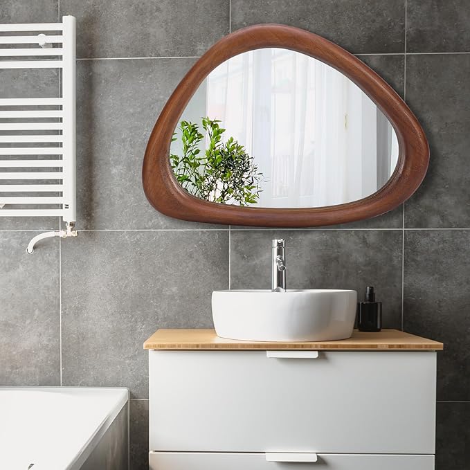 MAGFLERUM Irregular Wall Mirror, 30 * 20 inch Asymmetrical Wood Mirrors, Entryway Mirror, Hanging Vertically and Horizontally. Mirrors for Wall Decor (Black Walnut)