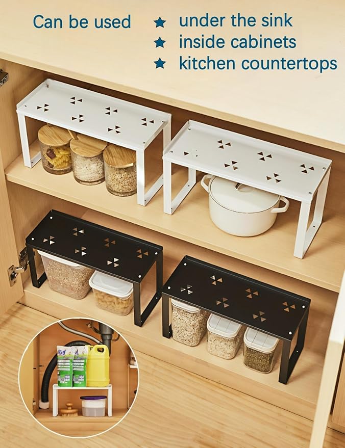 2 Pack Metal Storage Shelves Countertop Organizers, Shelf Risers, Stackable,Spice Rack