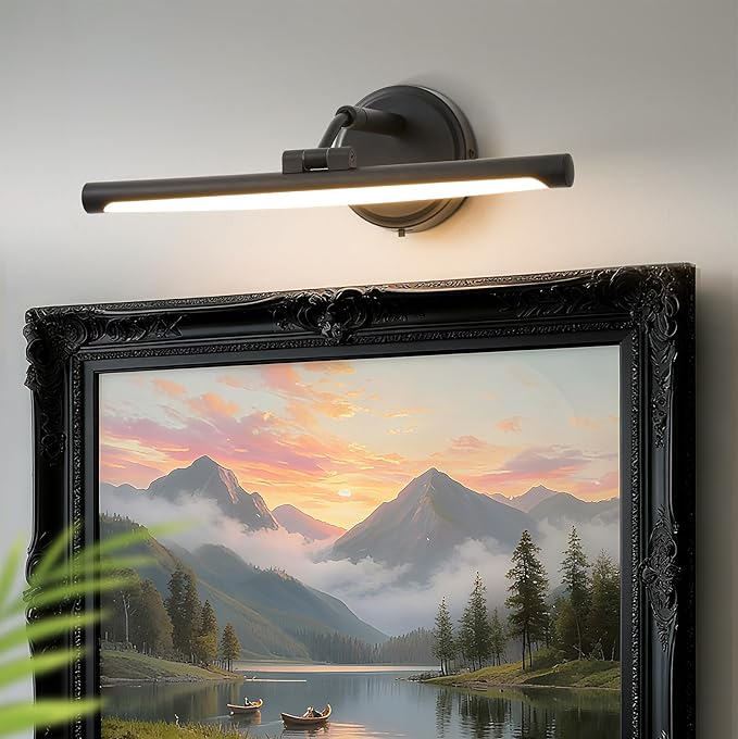 Hardwired Picture Lights For Wall, Led Art Light For Painting,Modern Metal Picture Frame Light ,Dimmable Poster Gallery Painting Bookshelf Portrait Lights For Pictures On Wall 6W 3CCT (Black, 16in)